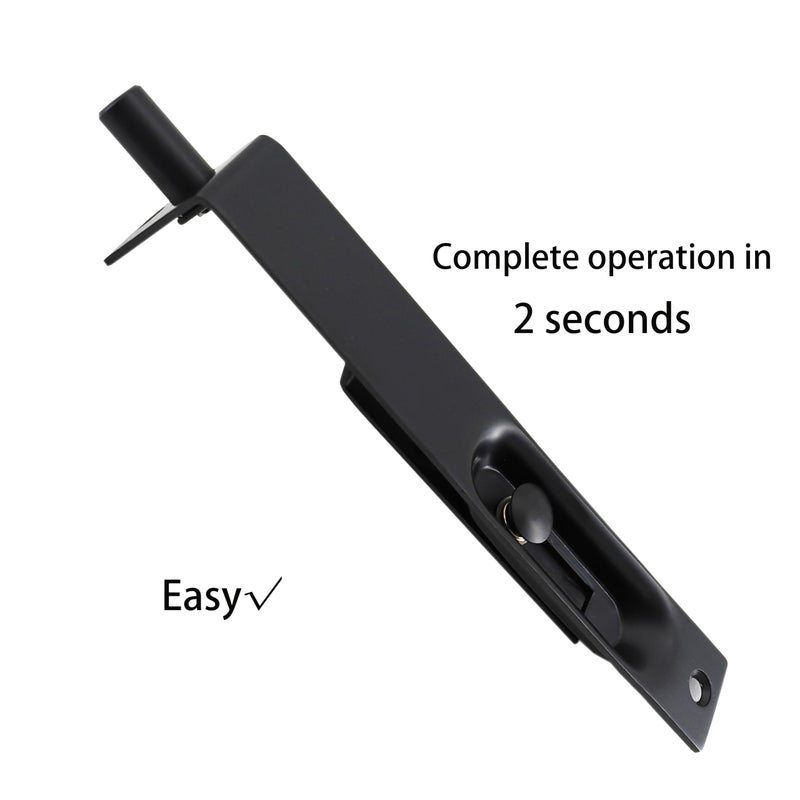 TOGU 6" Solid Stainless Steel Lever Action Flush Bolt,Concealed Security Door Lock for Composite Doors,French Doors,Wood Doors,Double Doors,Dummy Doors,Matte Black - Image 2